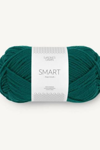 A skein of green yarn on a white background